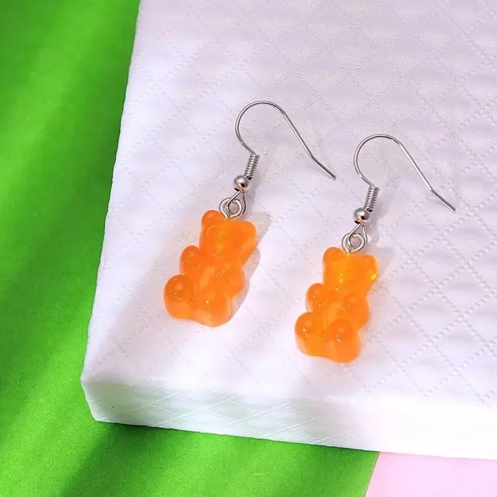 🆕Orange Candy Gummy Bear Dangle Earrings - Picture 3 of 6